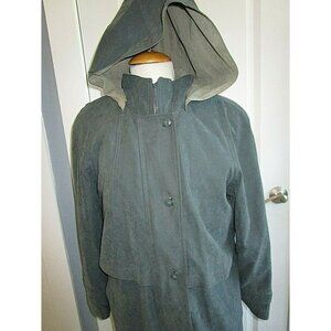 Trench Duster Style Coat Women's Size 8  Removable Hood & Liner Olive Green